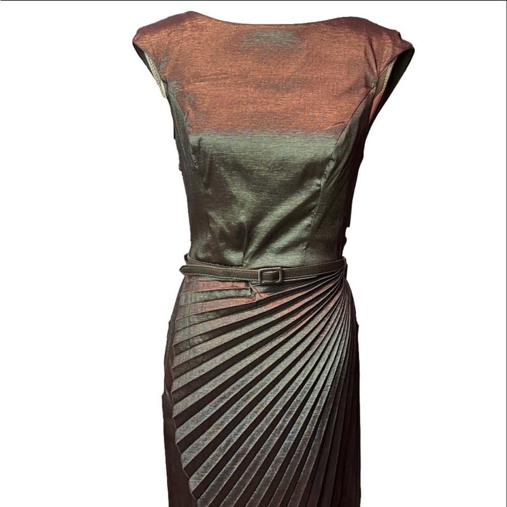 London Times Metallic Gray Midi Dress